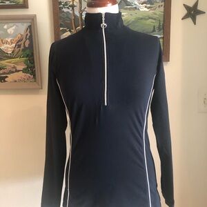 Goode Rider Women's Navy Long-Sleeve Zip Mock Neck Top with White Piping